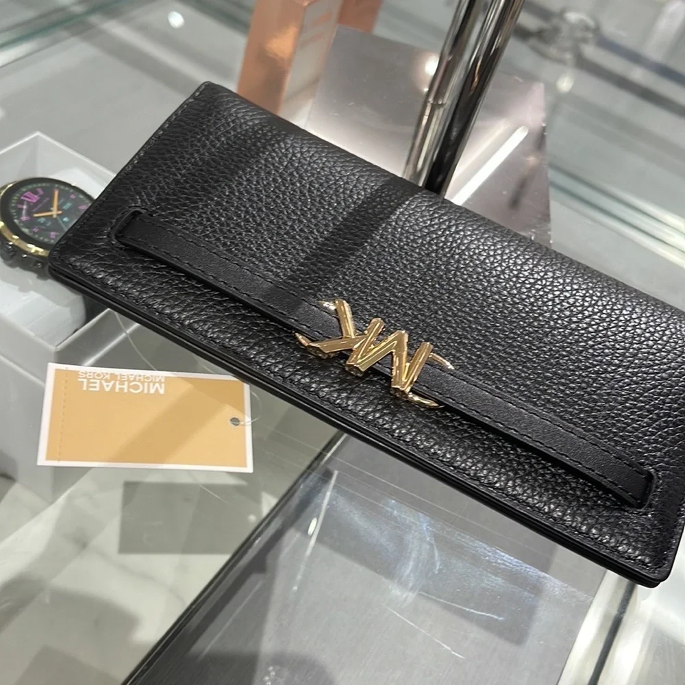 MICHAEL KORS Reed Large Pebbled Leather Snap Wallet Style# 35S3G6RE3L Black  NWT